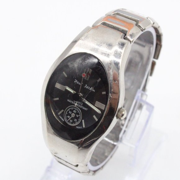 Vintage Paul Jardin Chronograph Watch Unisex Silver Tone Classic Black Dial Rare - Picture 1 of 6